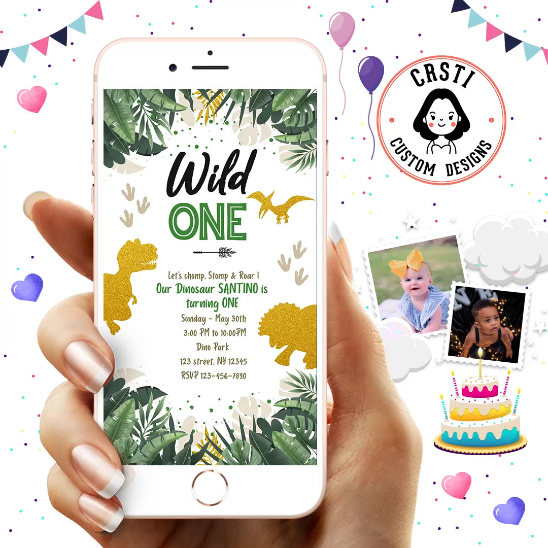 Dinosaur Wild one Birthday Invitation