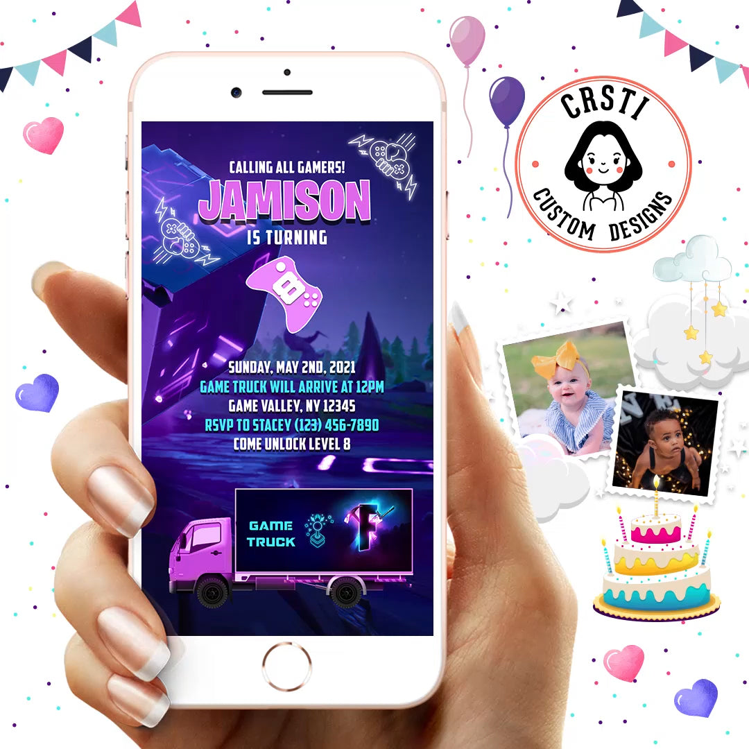 Fortnite Game Truck Birthday Invitation