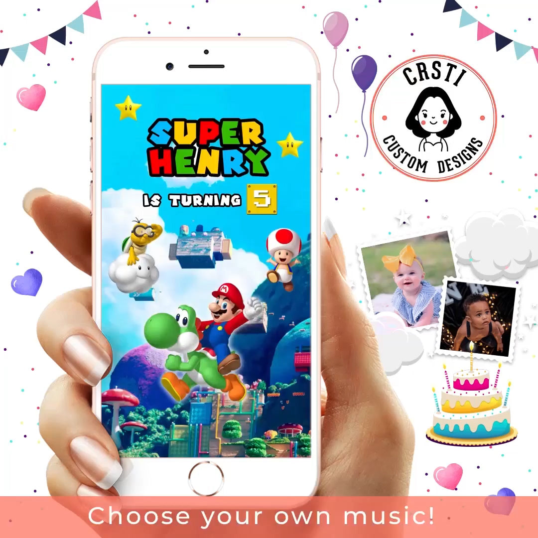 Adventure Awaits: Super Mario Bros Digital Video Invite for Birthday Fun!