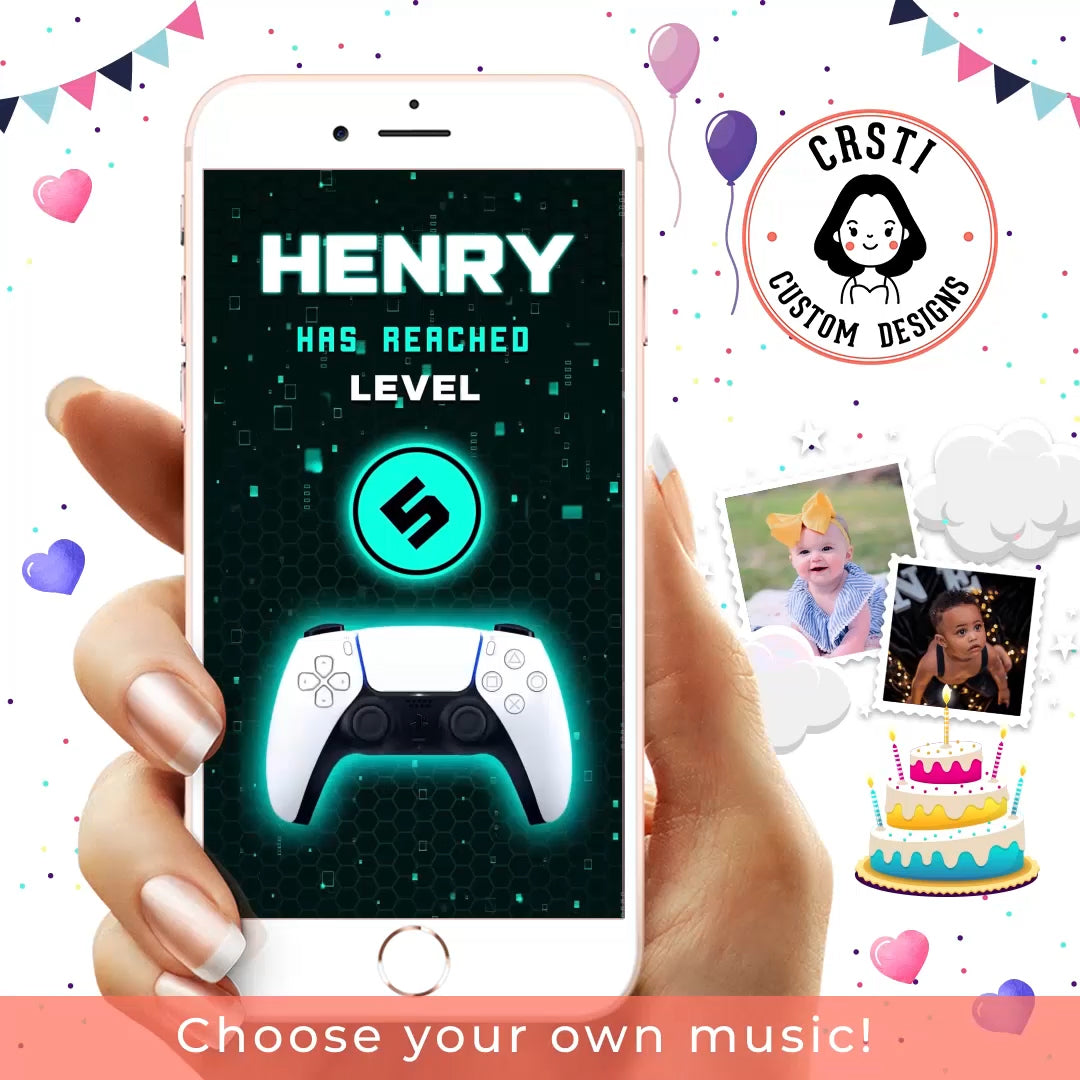 Gamer's Delight: Video Game Theme Digital Video Invite for Birthday Fun!