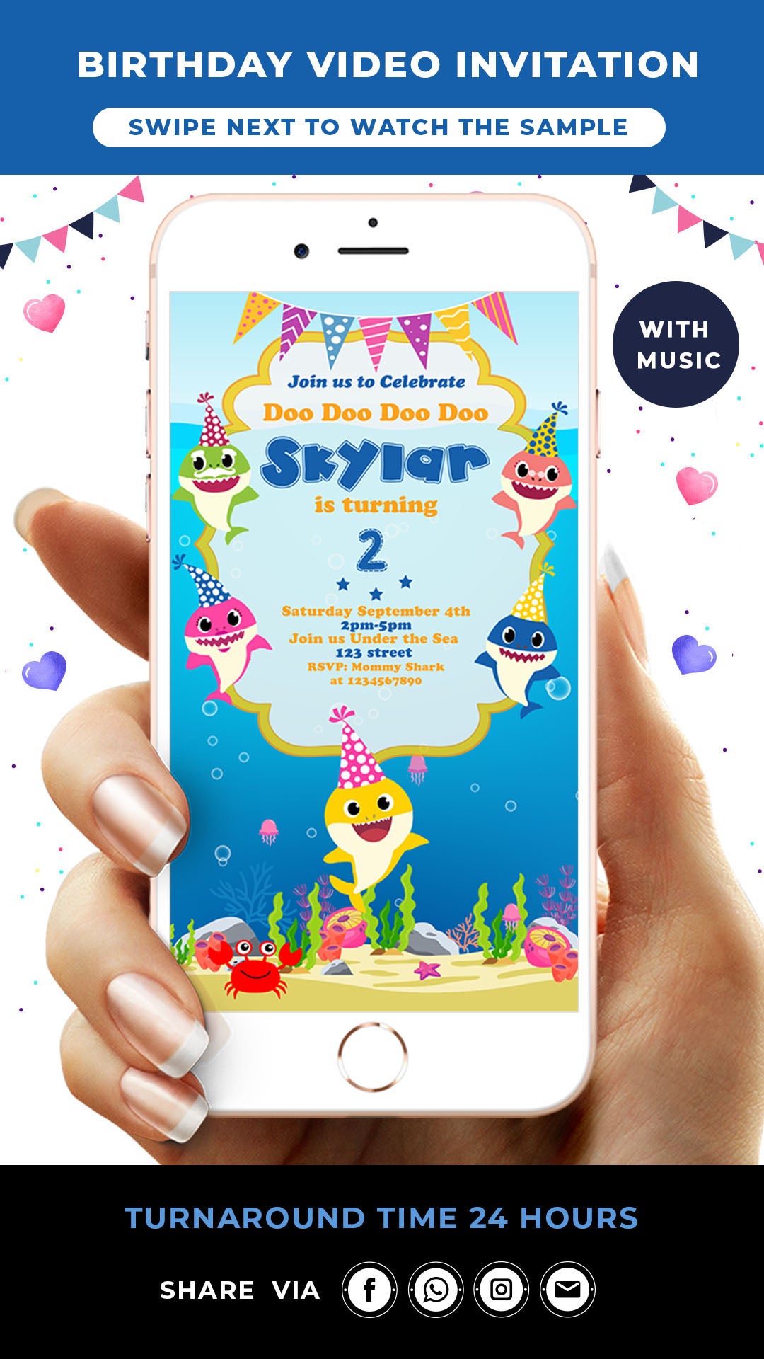 Baby Shark Birthday Invitation