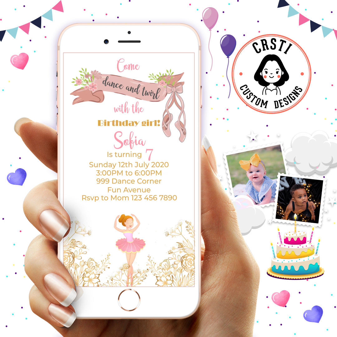 Enchanting Dance: Ballerina Theme Digital Birthday Video Invite!