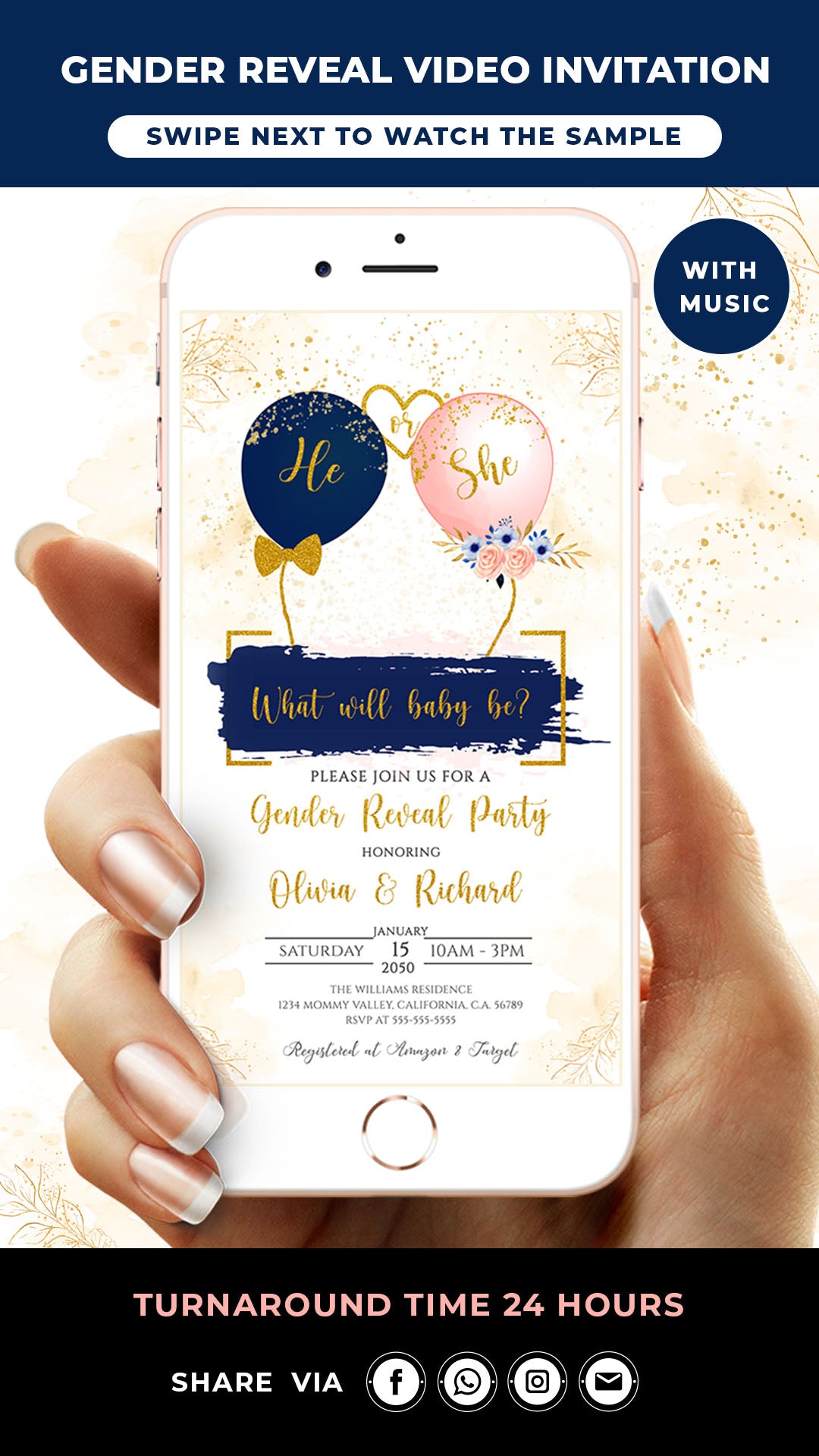 Balloon Gender Reveal Video Invitation