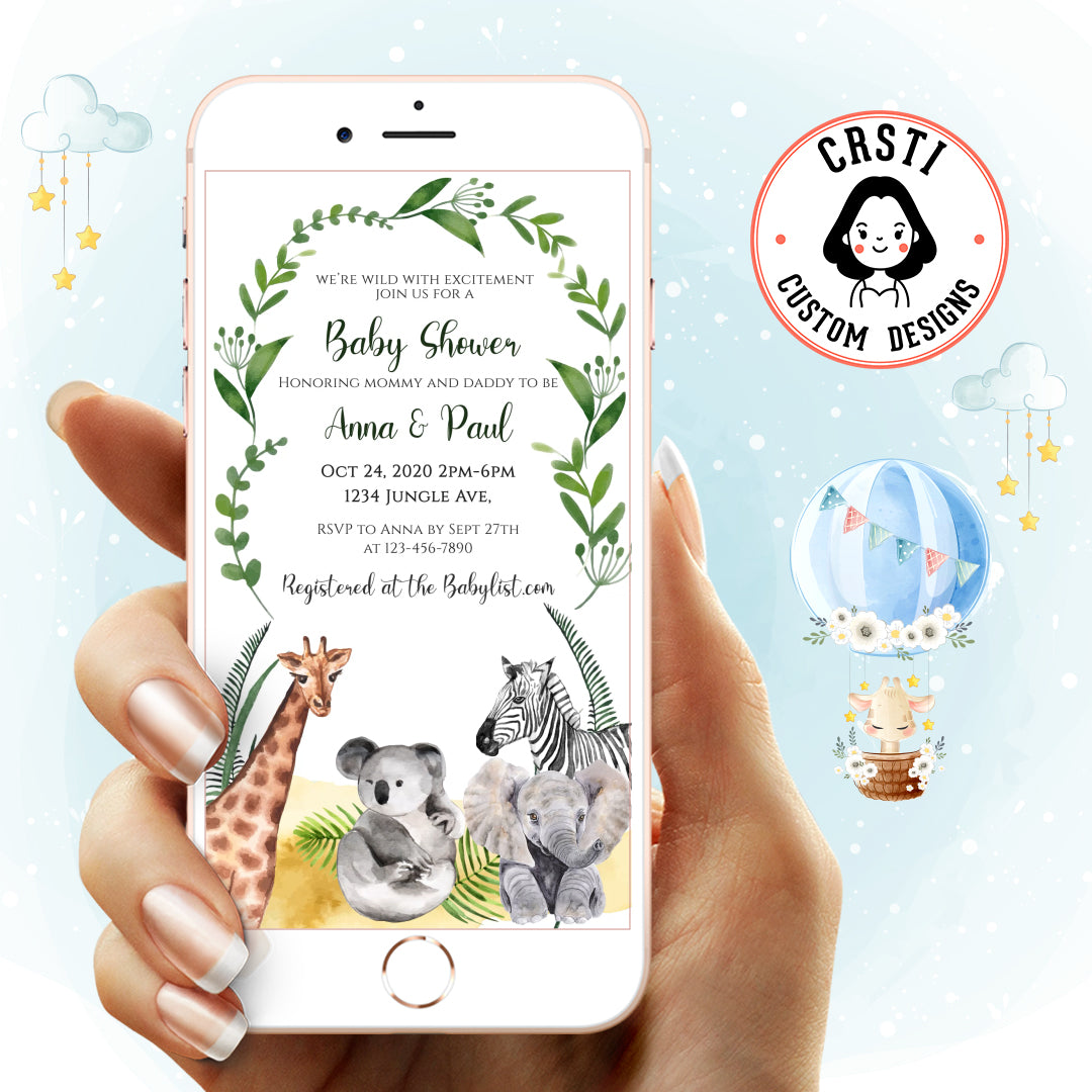 Watercolor Jungle Baby Shower Invitation