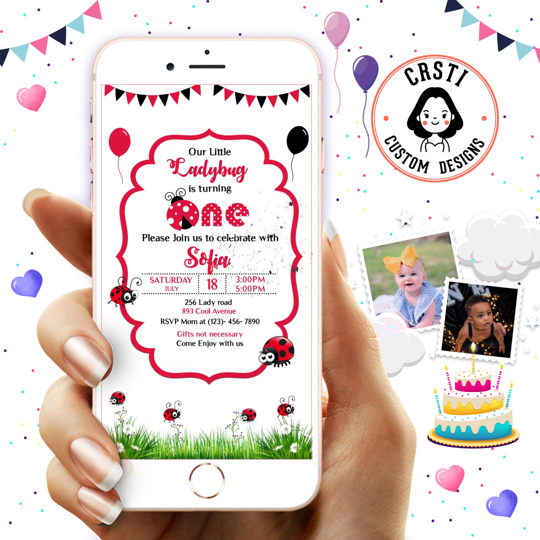 Lady Bug Digital Birthday Video Invitation