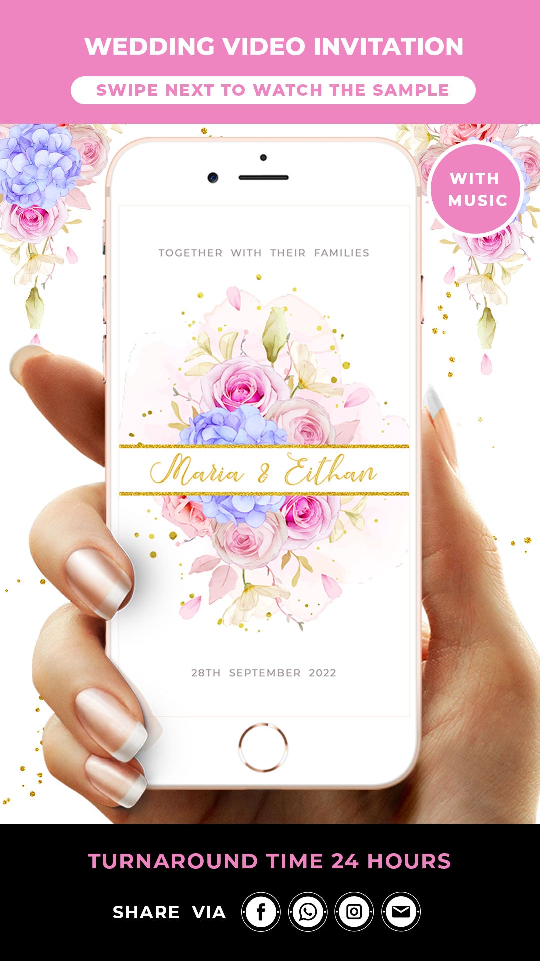 Pink and Purple Wedding Video Invitation