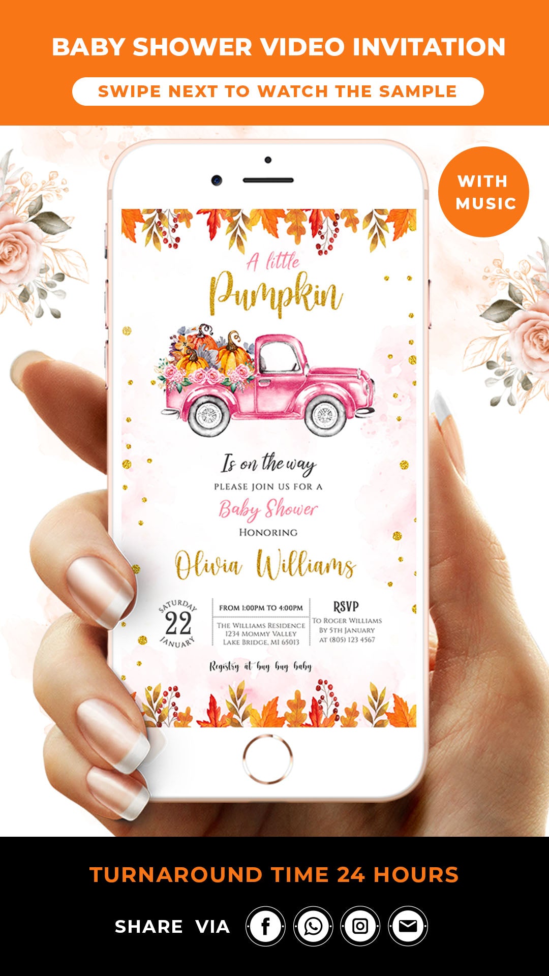Pumpkin Truck Baby Shower Video Invitation