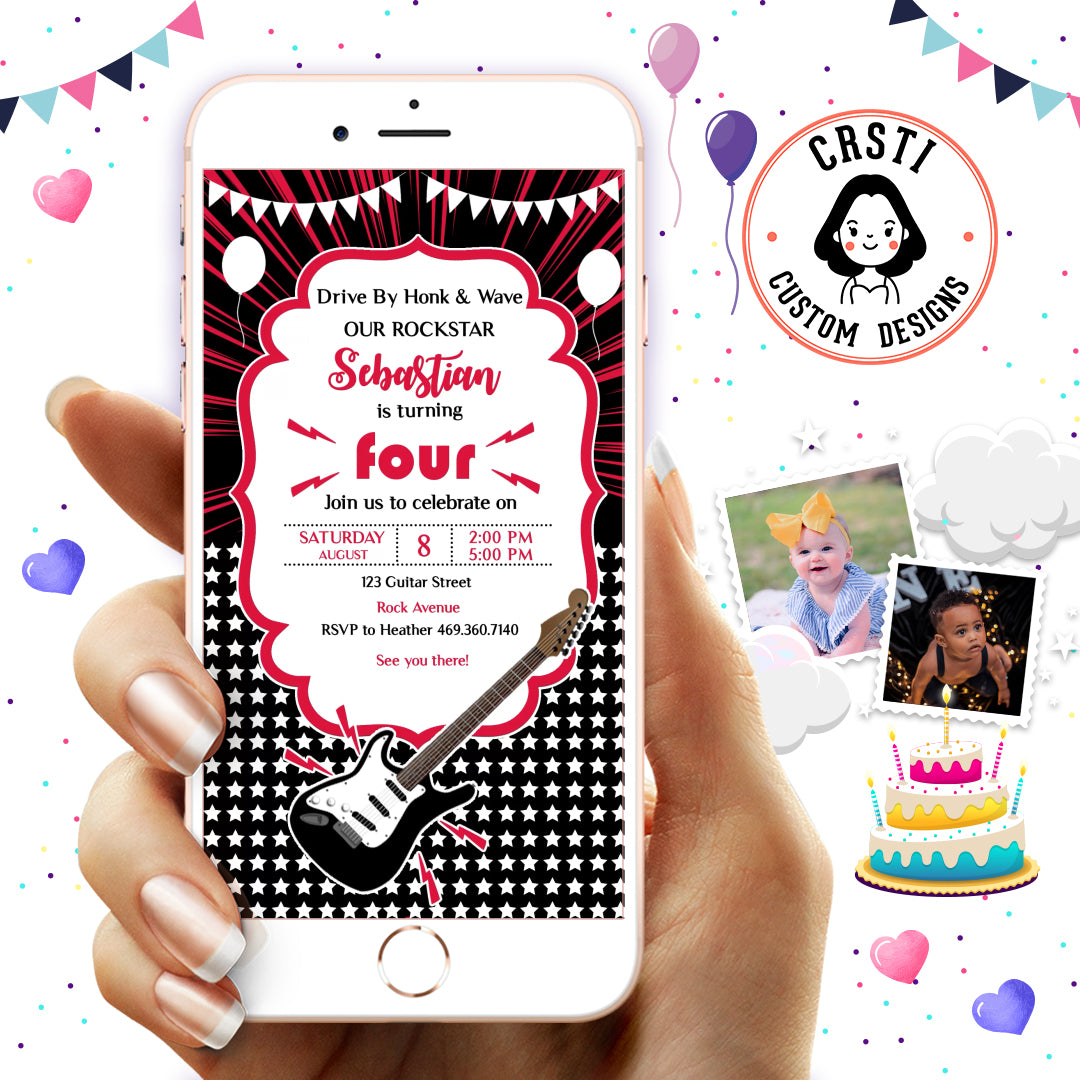 Jammin' Celebration: Rockstar Theme Digital Video Invite for the Birthday Star!