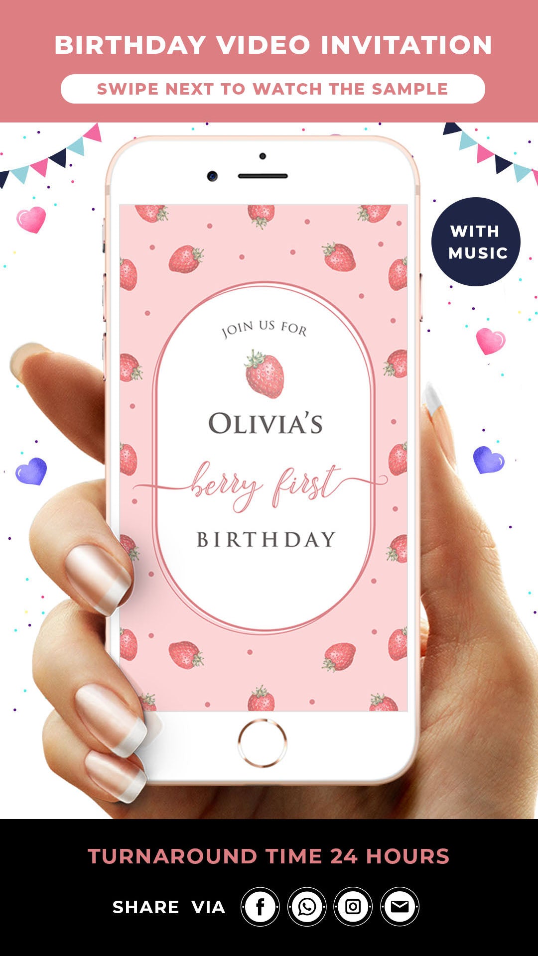 Strawberry Birthday Video Invitation