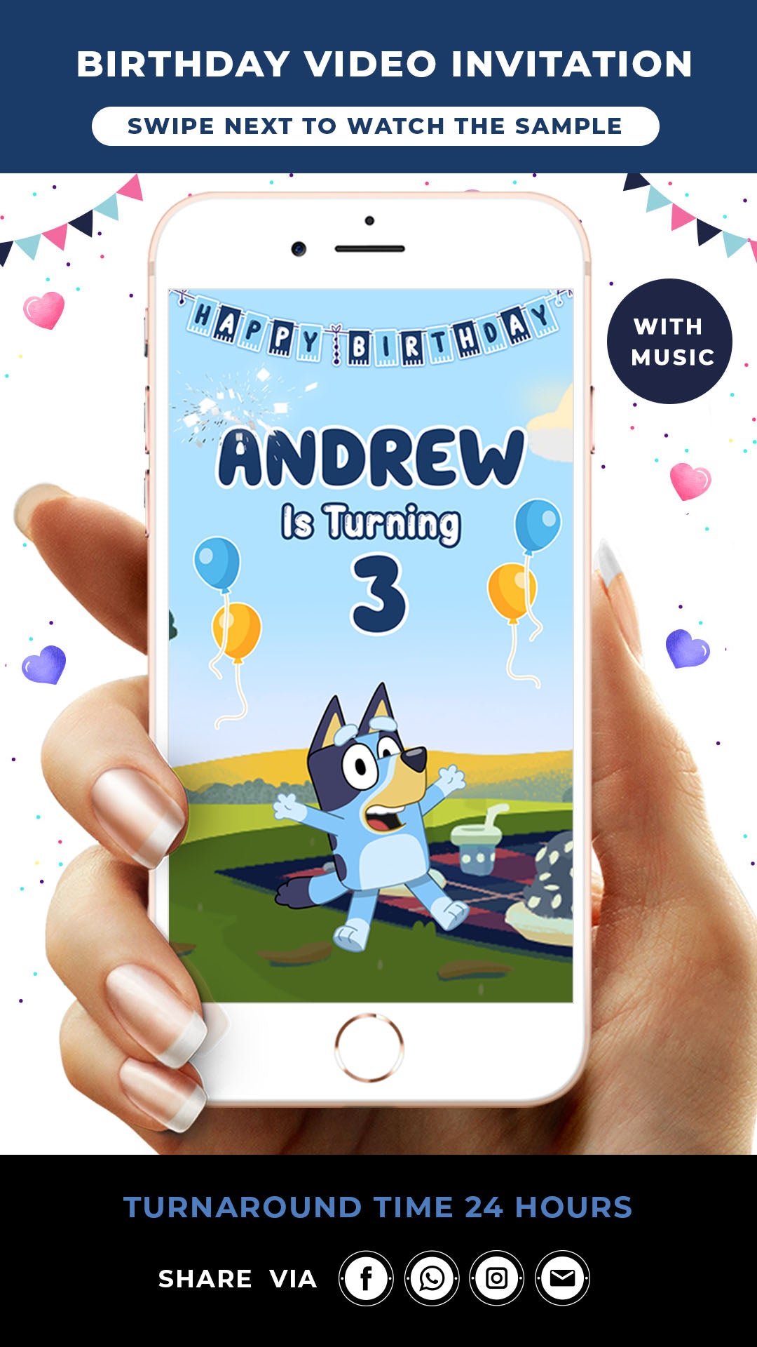 Digital bluey birthday invitation