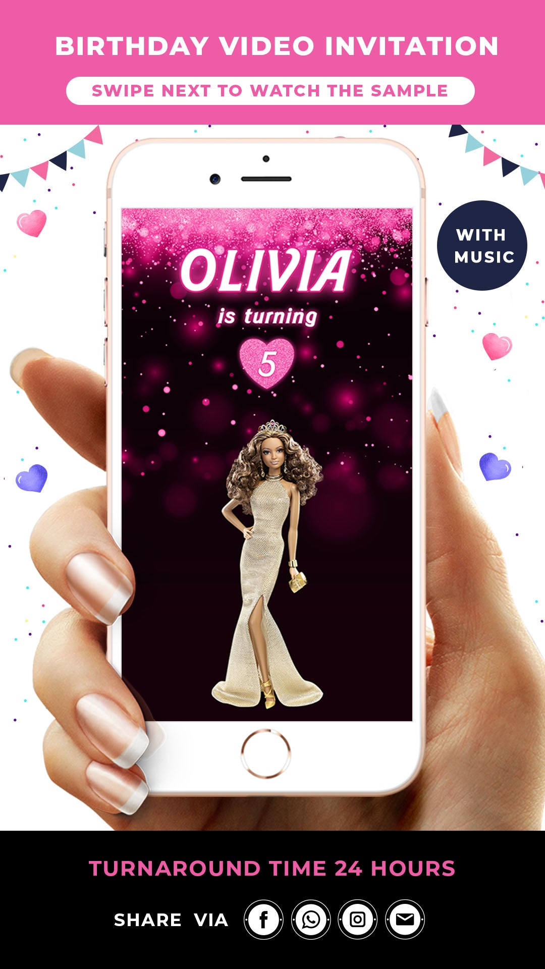 Brown Barbie Birthday Video Invitation