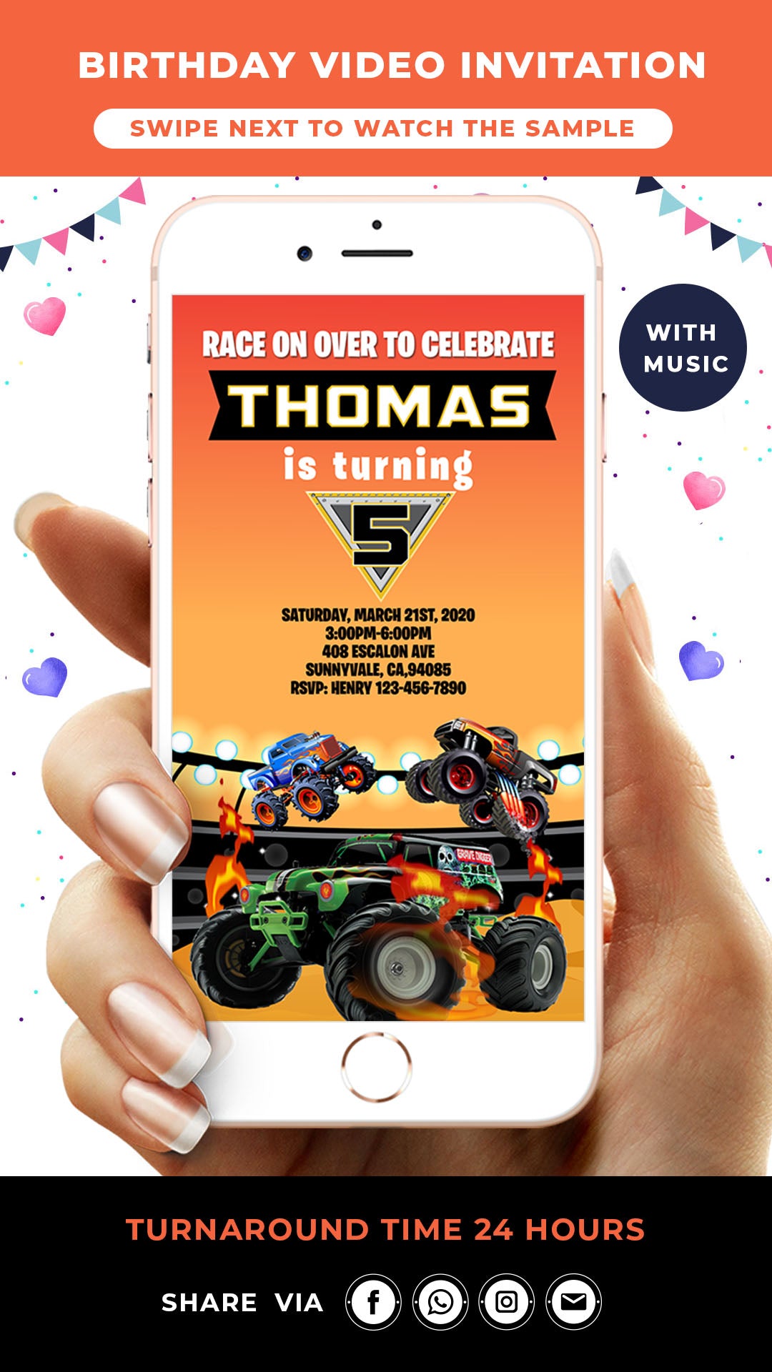 Monster Truck Birthday party Invitation