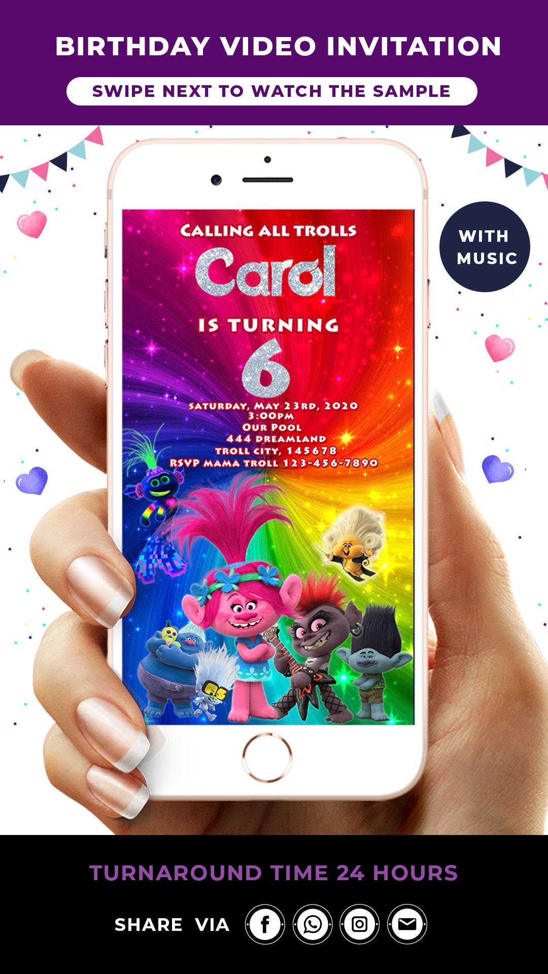 Trolls party invitation