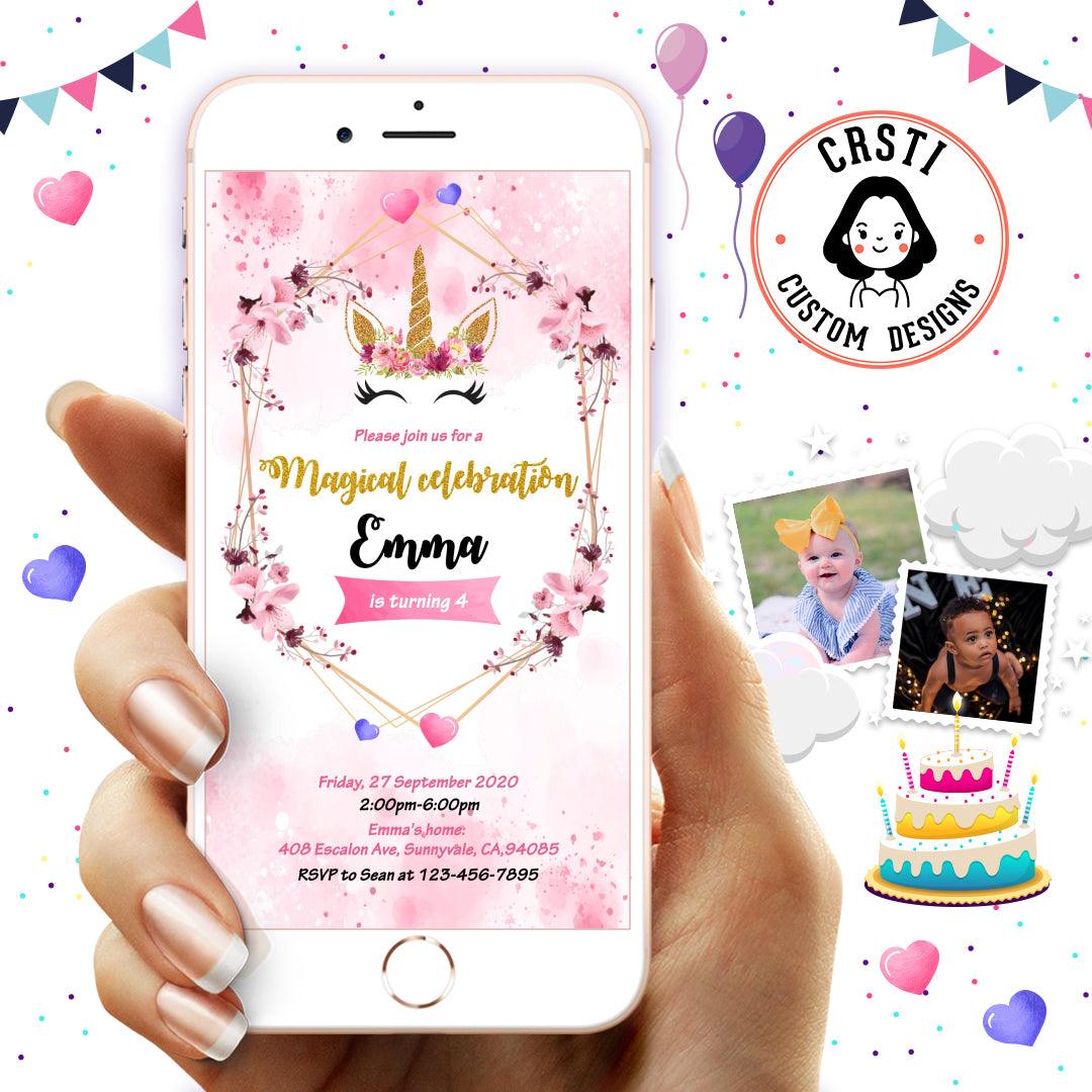 Unicorn Glitter Birthday Invitation