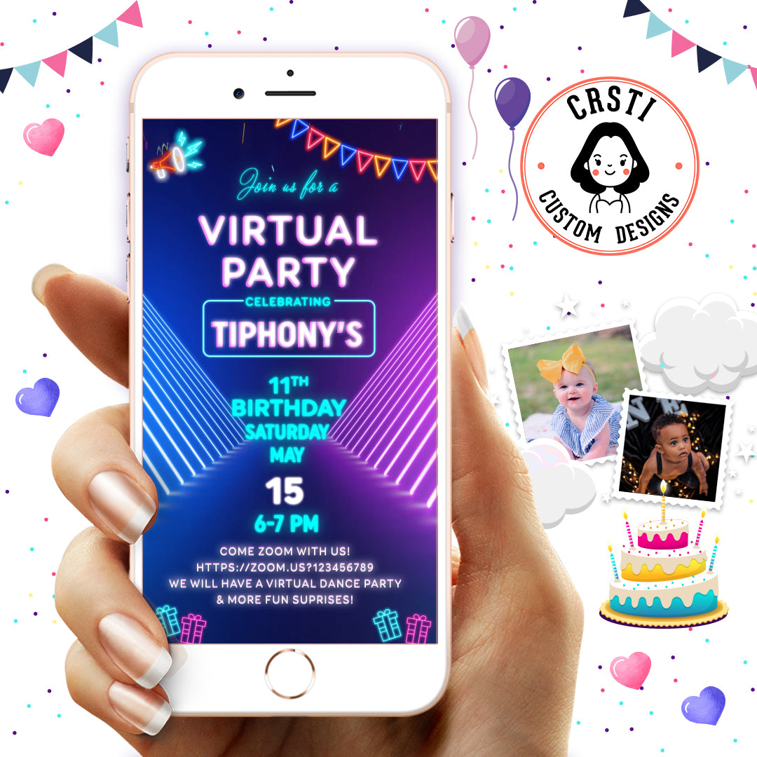 Virtual Party Birthday Digital Video Invitation – Crsti Custom Designs