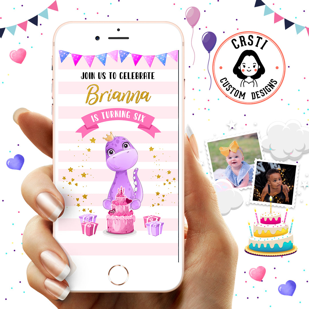 Girl Dinosaur Birthday Invitation