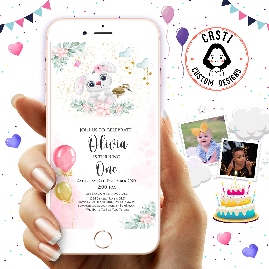 Adorable Bunny Bliss: Digital Video Invitation for a Cute Birthday!