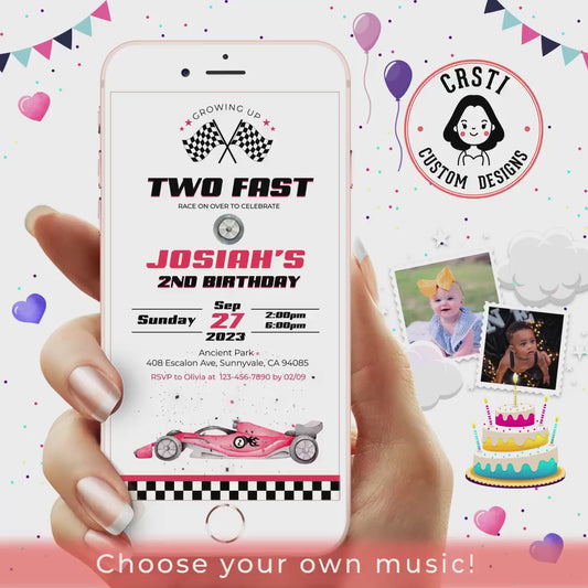 Zooming Fun: Two Fast Birthday Invitation – Rev Up the Celebration!