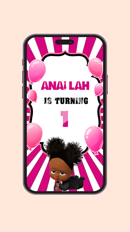 Girl Boss Baby Birthday video Invitation