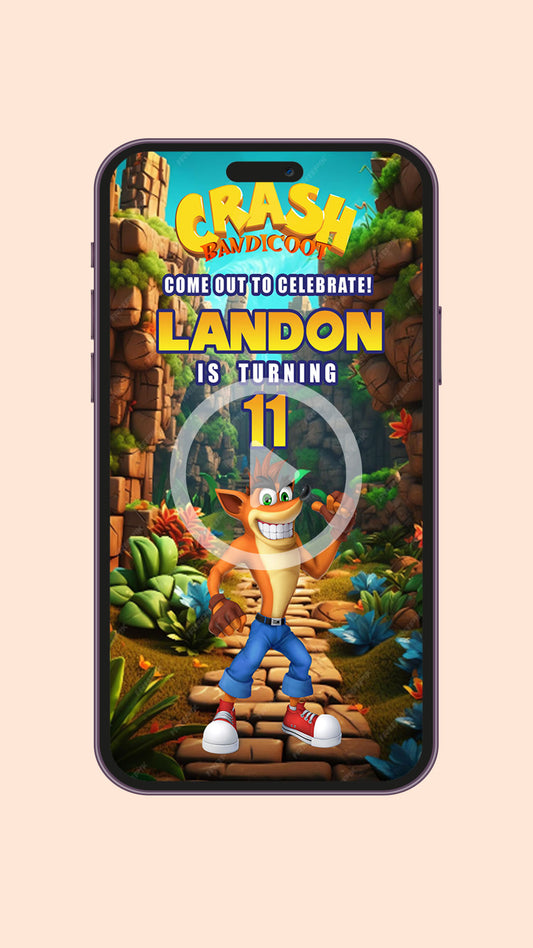 Crash Bandicoot Birthday video Invitation