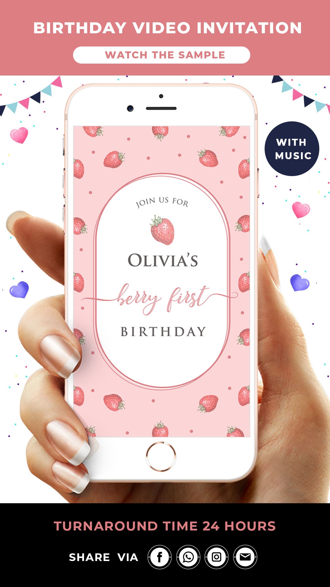 Strawberry Birthday Video Invitation