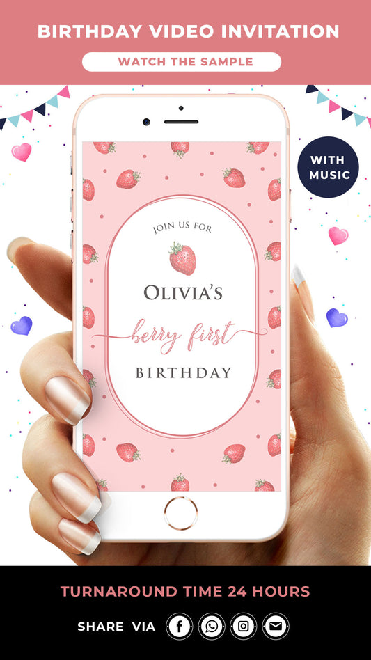 Strawberry Birthday Video Invitation