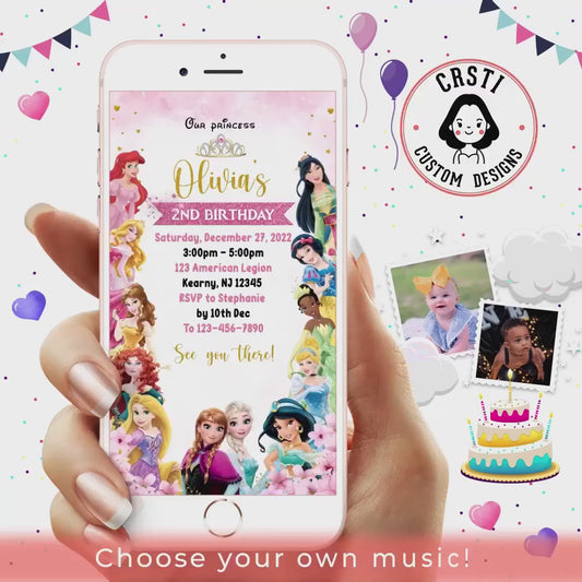 Disney Princess Birthday Party Digital Video Invitation