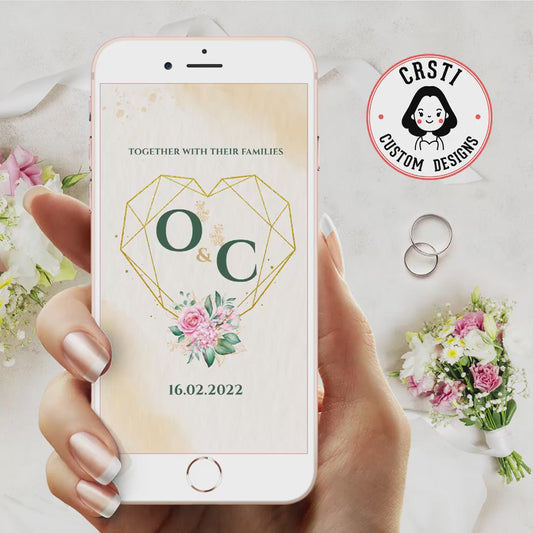 Elegant Blooms: Rose Gold Floral Wedding Digital Video Invitation!