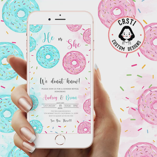 Sweet Surprise: Donuts Gender Reveal Digital Video Invite Template!