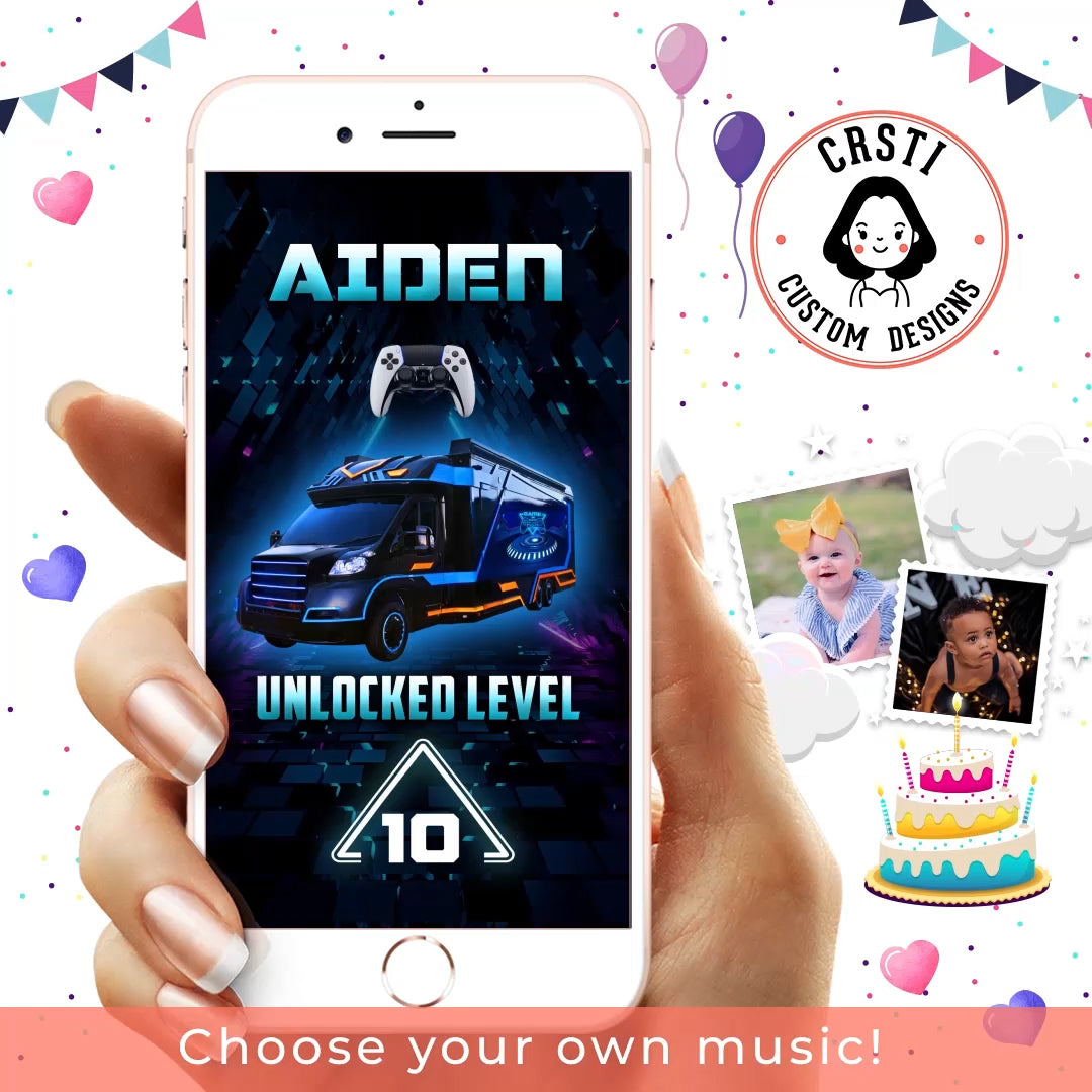 Game Truck Birthday Digital Invitation