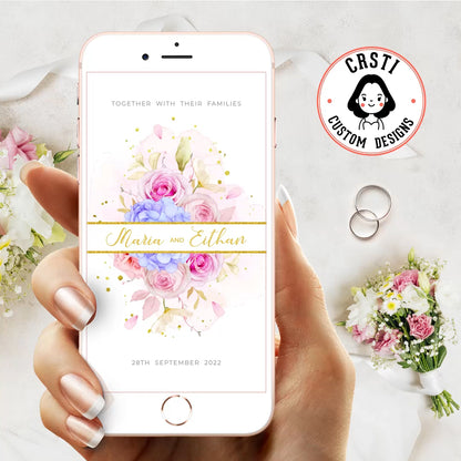 Romantic Bliss: Pink and Purple Theme Wedding Digital Video Invite