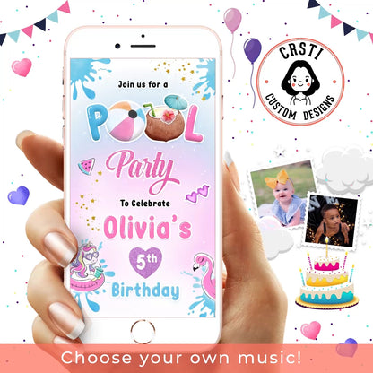 Sun, Fun, and Waves: Pool Party Digital Video Invite for Birthday Bash!