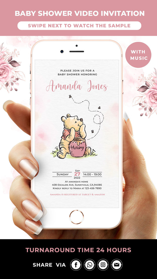 Winnie The Pooh Baby Shower Video Invitation Girl