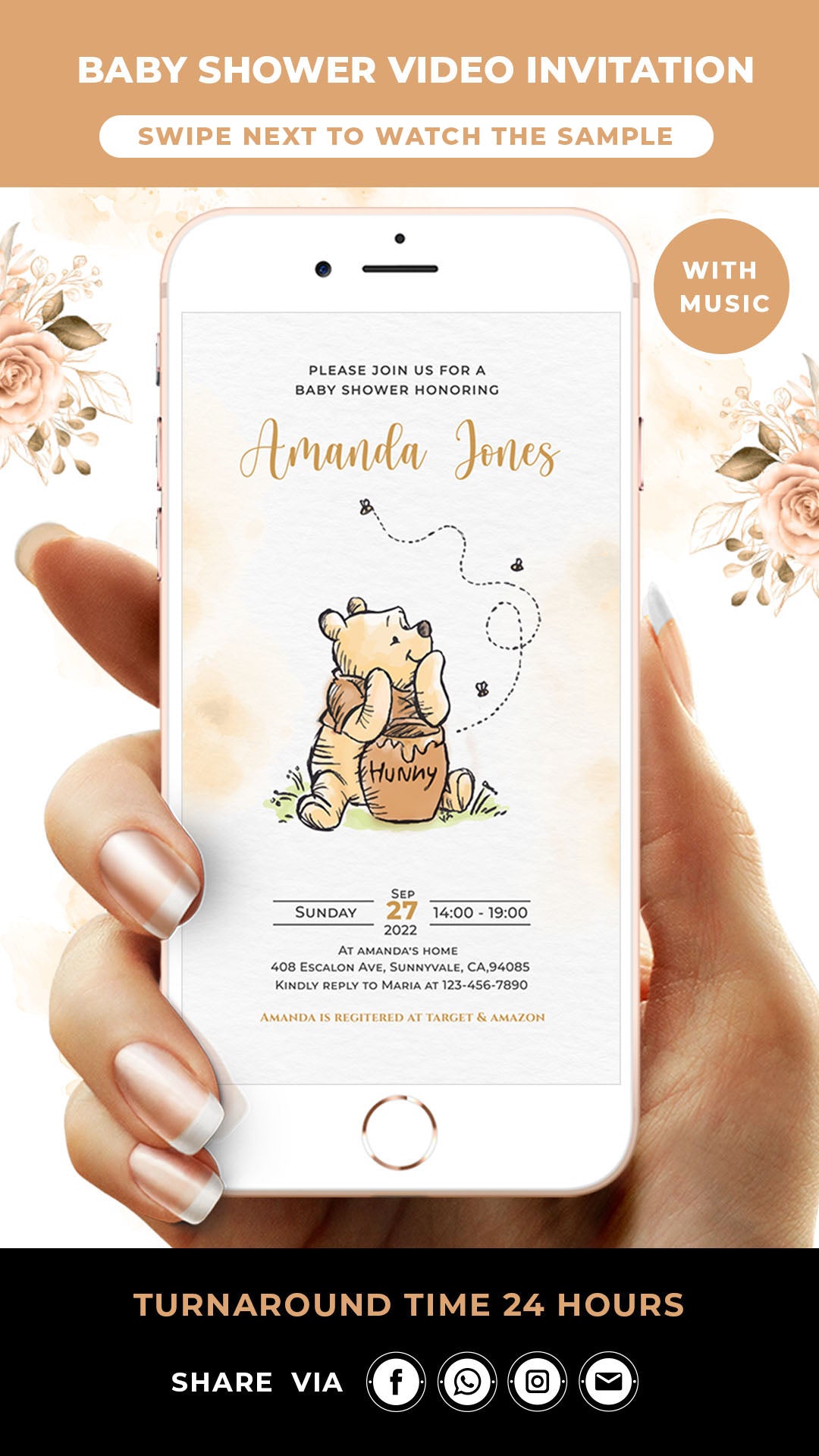 Classic Winnie The Pooh Baby Shower Invitation