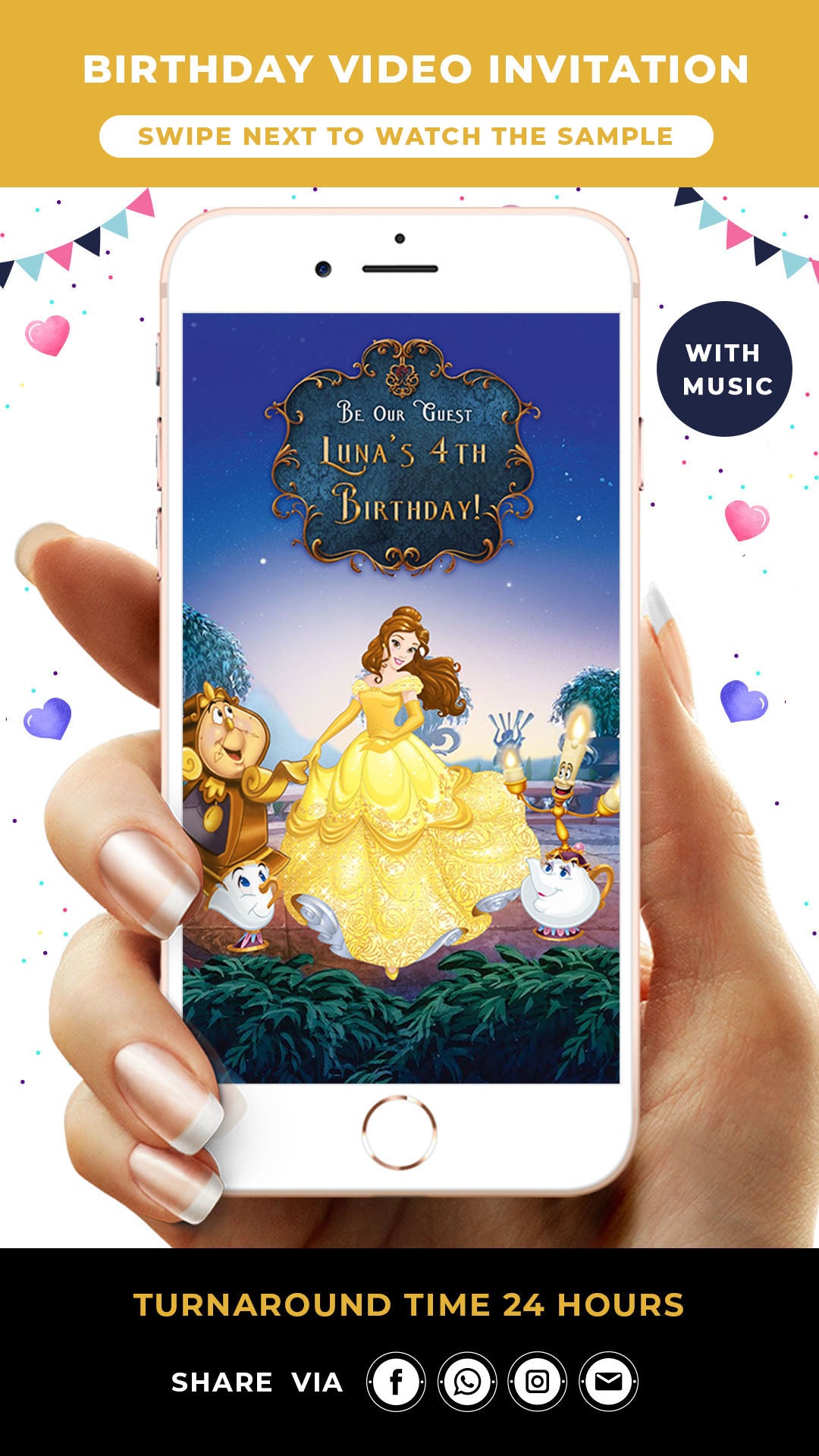 Beauty And The Beast Birthday Invitation