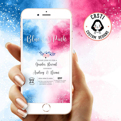 Balloon Harmony: Blue Pink Gender Reveal Digital Invitation Fun!