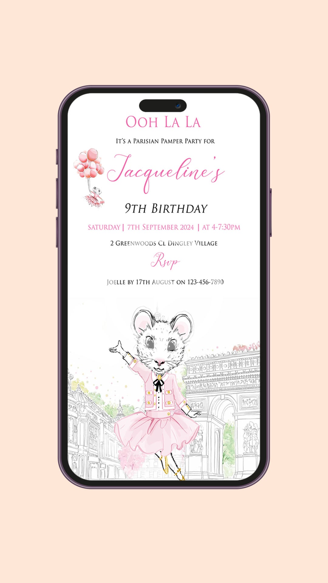 Parisian Pamper Party Birthday video Invitation