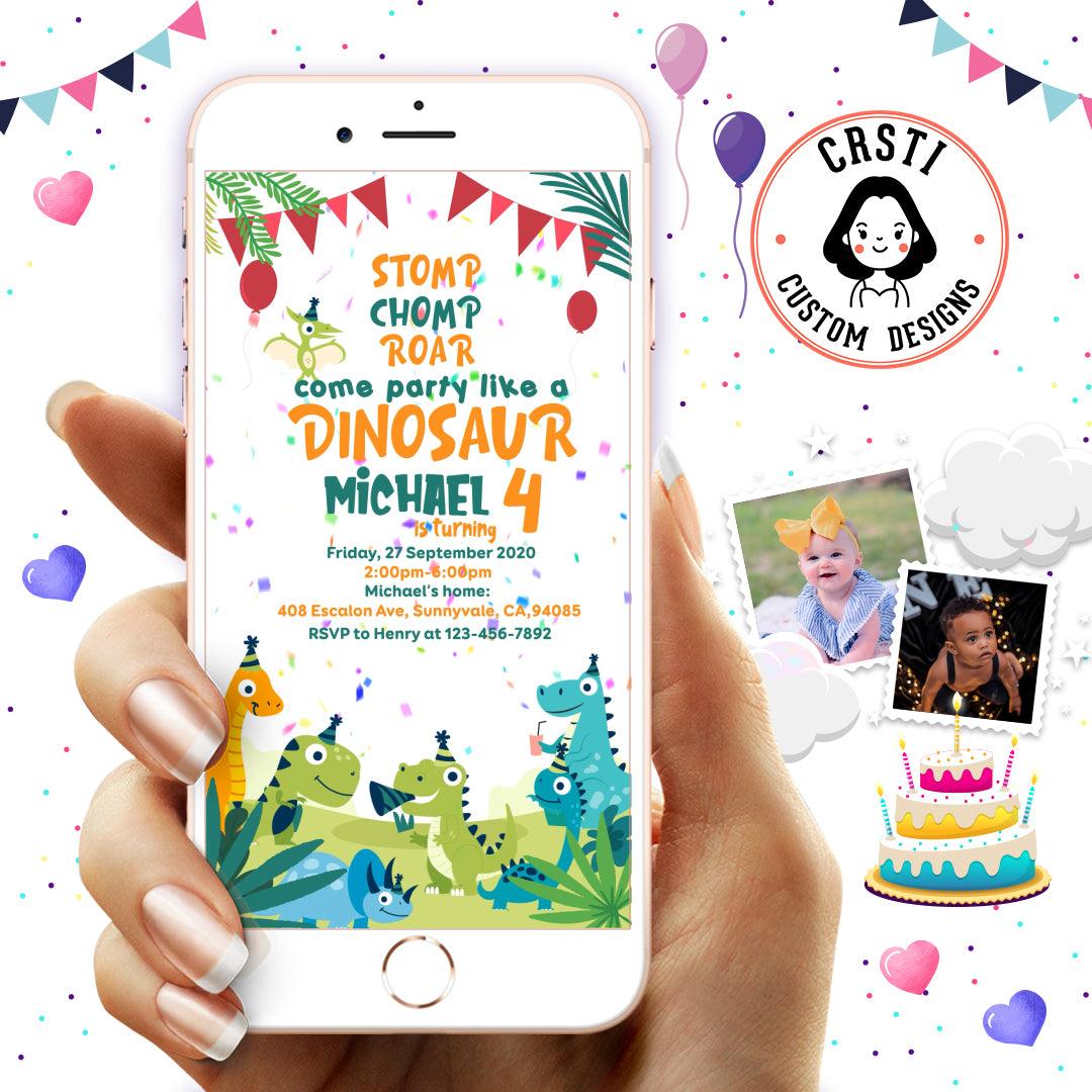 Dinosaur Kids Birthday Video Invitation