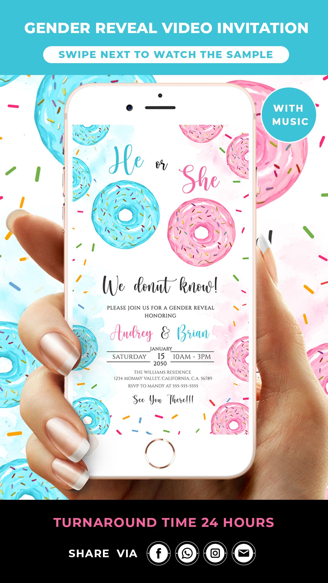 Donuts Gender Reveal Video Invitation