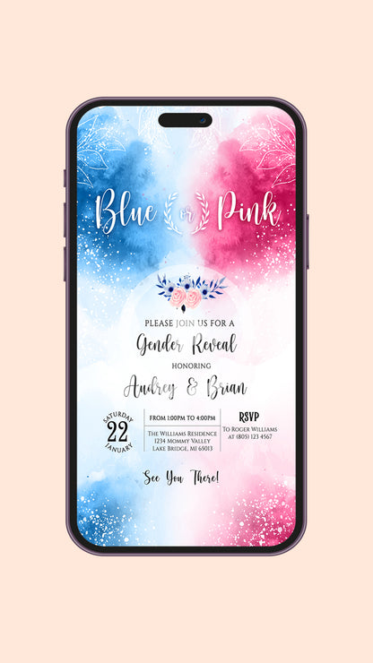 Blue Pink Gender Reveal Video Invitation