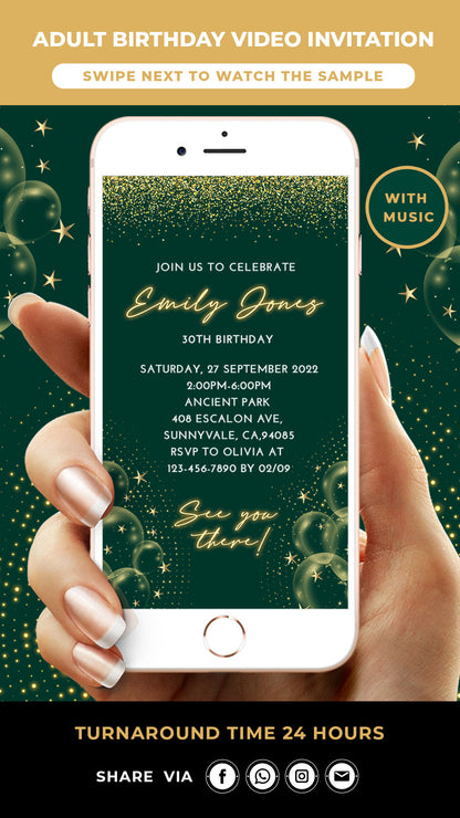 Green Gold 30th Birthday Invitation