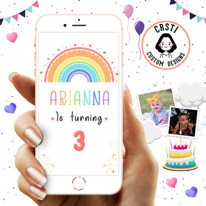 Vibrant Wishes: Rainbow Theme Digital Video Invite for Birthday Joy!