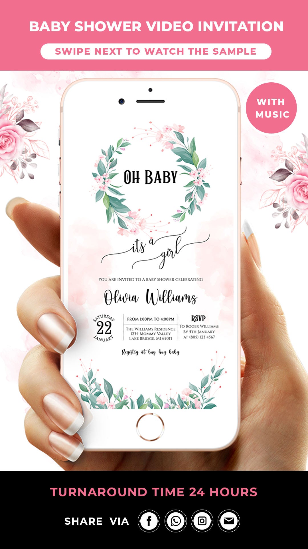 It's a Girl Baby Shower Video Invitation