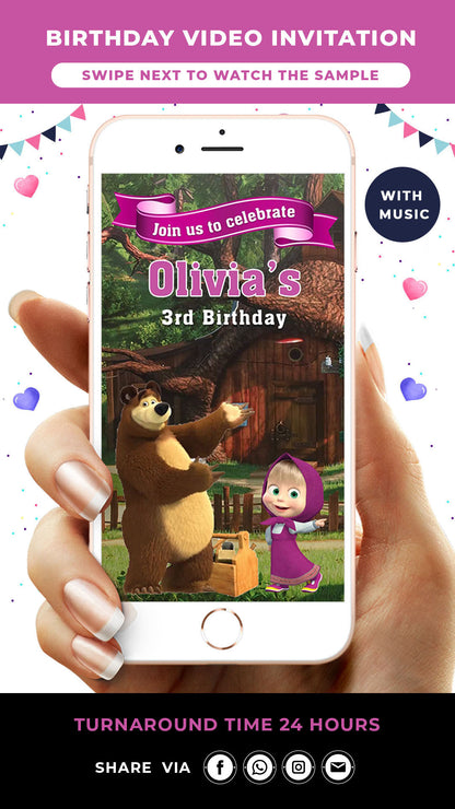 Masha And The Bear Birthday Invitation