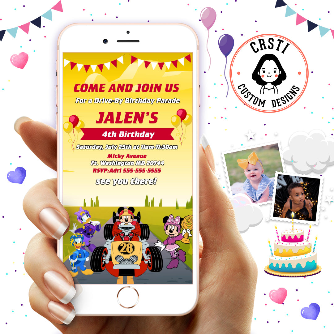 Mickey Mouse Magic: Roadstar Birthday Digital Invitation Excitement!
