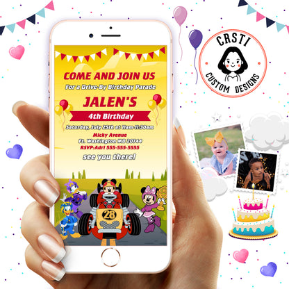 Mickey Mouse Magic: Roadstar Birthday Digital Invitation Excitement!