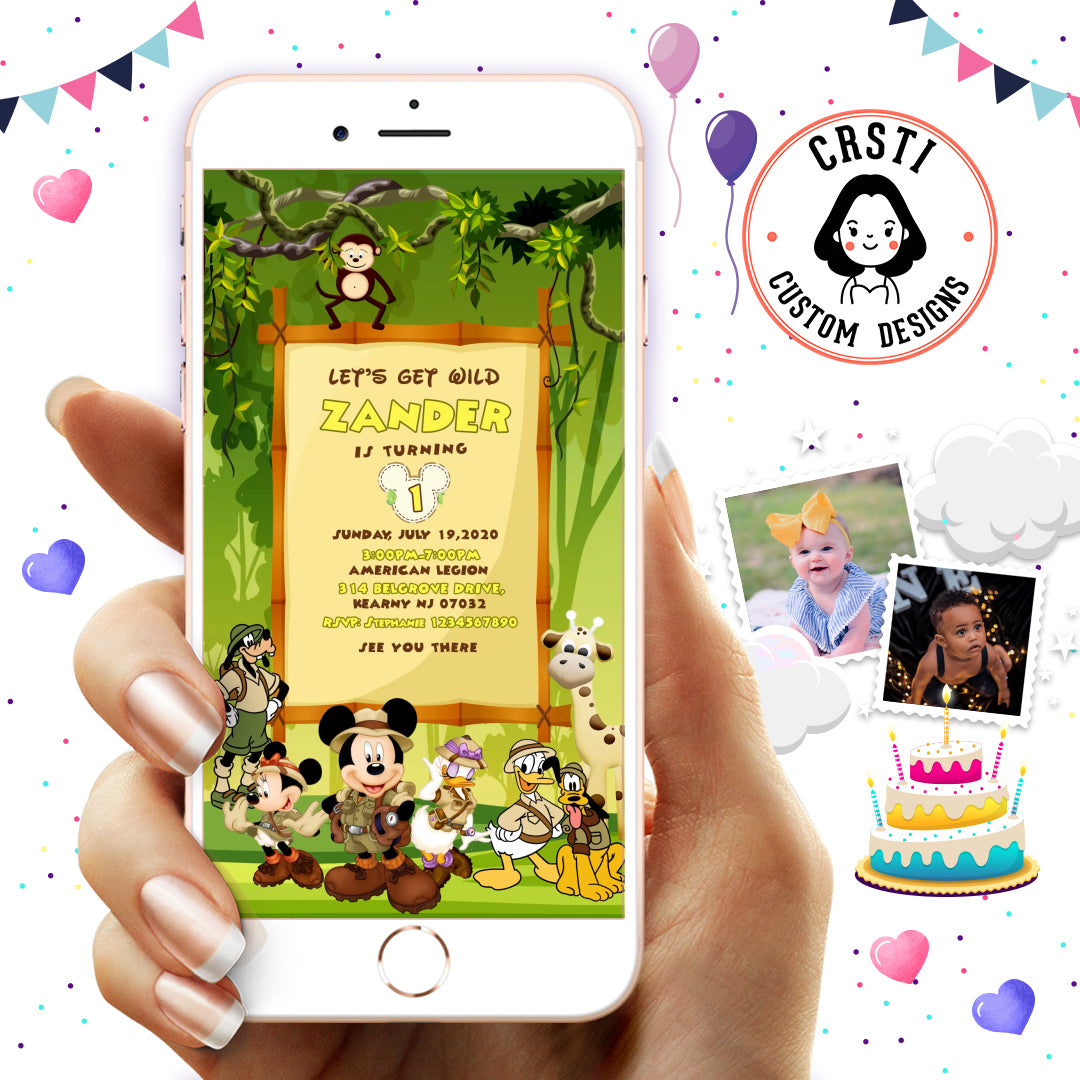 Mickey Mouse Jungle Safari Birthday Invitation