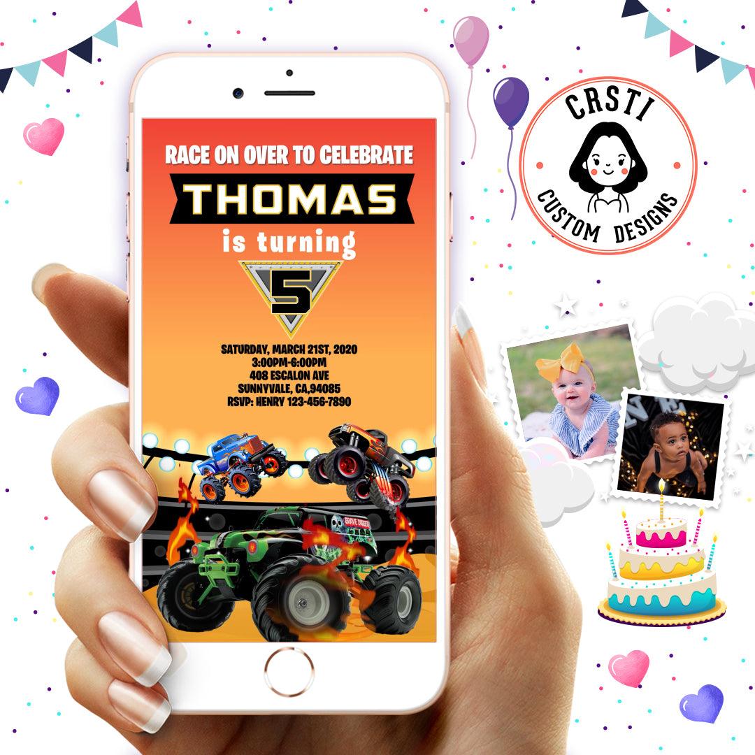 Truckin' Excitement: Monster Truck Birthday Digital Video Invite!