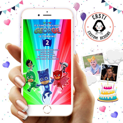 Masked Adventure: PJ Masks Theme Digital Video Invite for Birthdays!