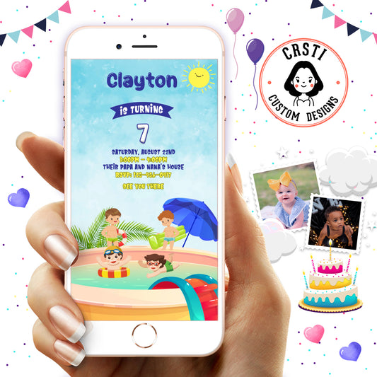 Sun, Fun, and Waves: Pool Party Digital Video Invite for Birthday Bash!